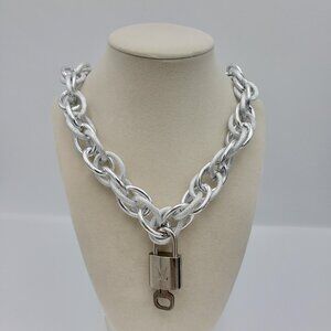 Authentic Louis Vuitton Padlock w/Unbranded Stainless Steel Plated Silver Chain